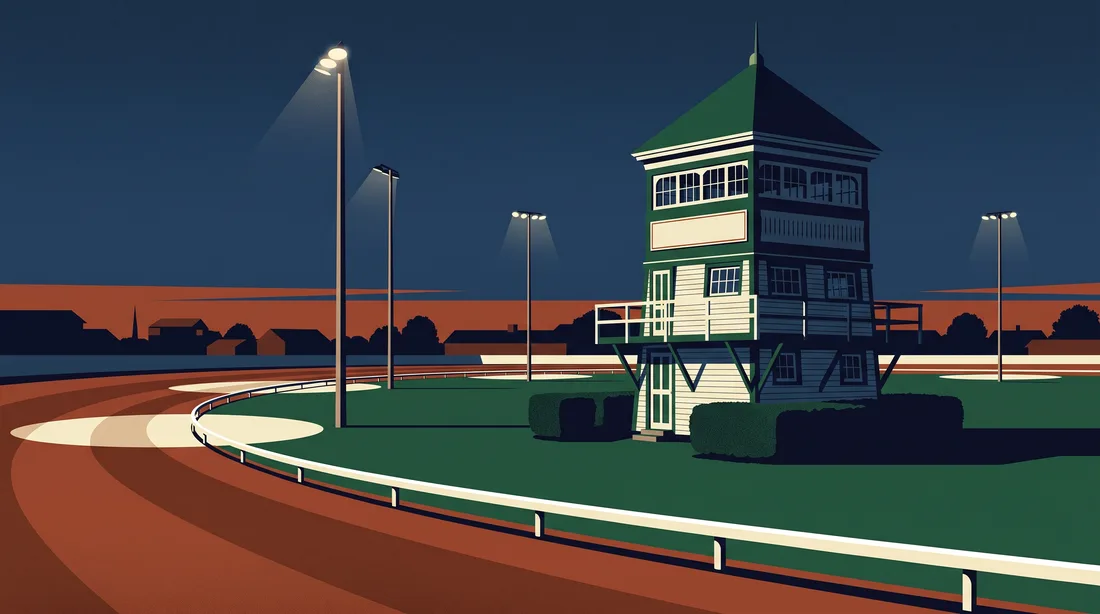 The Driving Park oval and judges tower at dusk